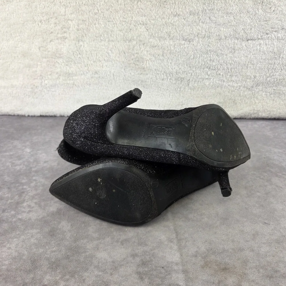 Brash Womens Black Glitter Sock Ankle Boots Pointed Toe Stiletto Heel Size 10